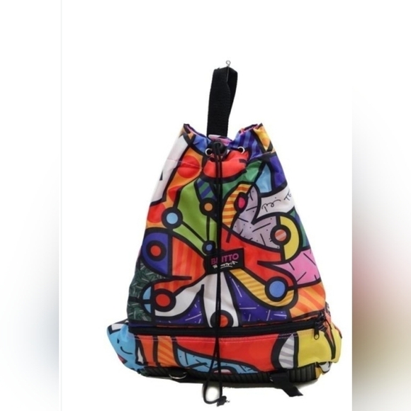 ROMERO BRITTO Authentic Large Drawstring Nylon BackPack / Lunch Bag Combination - Picture 1 of 16